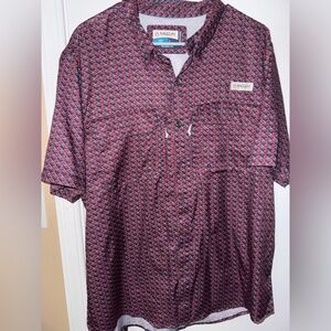 Magellan Outdoors Men's Red and Blue Patterned Shirt